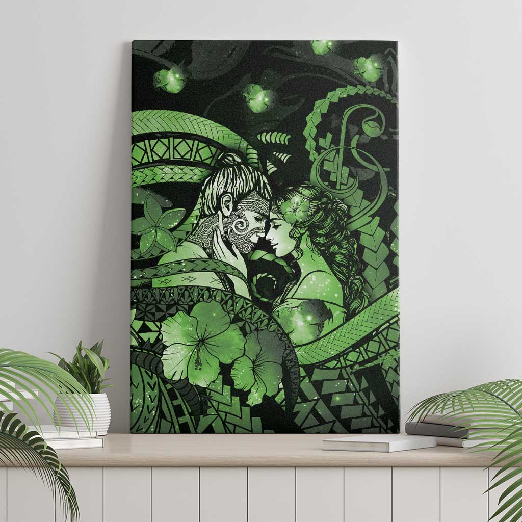 Maori Romantic Valentine Canvas Wall Art The Hongi Kiss Green Galaxy