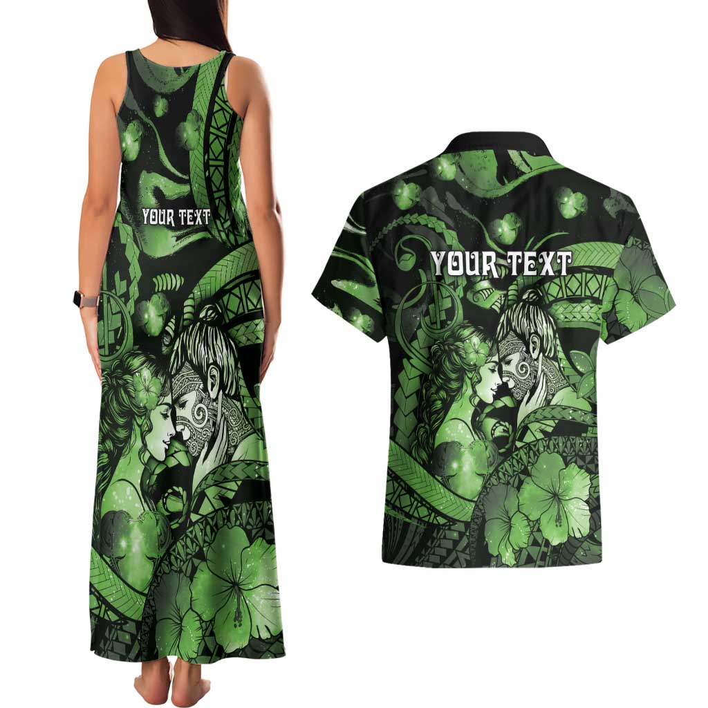 Personalised Maori Romantic Valentine Couples Matching Tank Maxi Dress and Hawaiian Shirt The Hongi Kiss Green Galaxy DT05 - Polynesian Pride