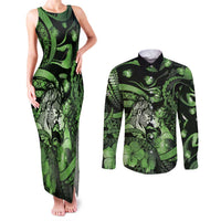 Personalised Maori Romantic Valentine Couples Matching Tank Maxi Dress and Long Sleeve Button Shirt The Hongi Kiss Green Galaxy DT05 Green - Polynesian Pride
