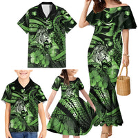 Personalised Maori Romantic Valentine Family Matching Mermaid Dress and Hawaiian Shirt The Hongi Kiss Green Galaxy DT05 - Polynesian Pride