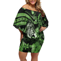 Personalised Maori Romantic Valentine Family Matching Off Shoulder Short Dress and Hawaiian Shirt The Hongi Kiss Green Galaxy DT05 Mom's Dress Green - Polynesian Pride