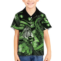Personalised Maori Romantic Valentine Family Matching Off Shoulder Short Dress and Hawaiian Shirt The Hongi Kiss Green Galaxy DT05 Son's Shirt Green - Polynesian Pride