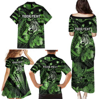 Personalised Maori Romantic Valentine Family Matching Puletasi and Hawaiian Shirt The Hongi Kiss Green Galaxy DT05 - Polynesian Pride