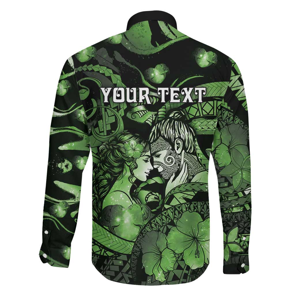 Personalised Maori Romantic Valentine Family Matching Puletasi and Hawaiian Shirt The Hongi Kiss Green Galaxy DT05 - Polynesian Pride