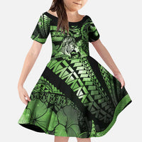 Personalised Maori Romantic Valentine Family Matching Short Sleeve Bodycon Dress and Hawaiian Shirt The Hongi Kiss Green Galaxy DT05 Daughter's Dress Green - Polynesian Pride