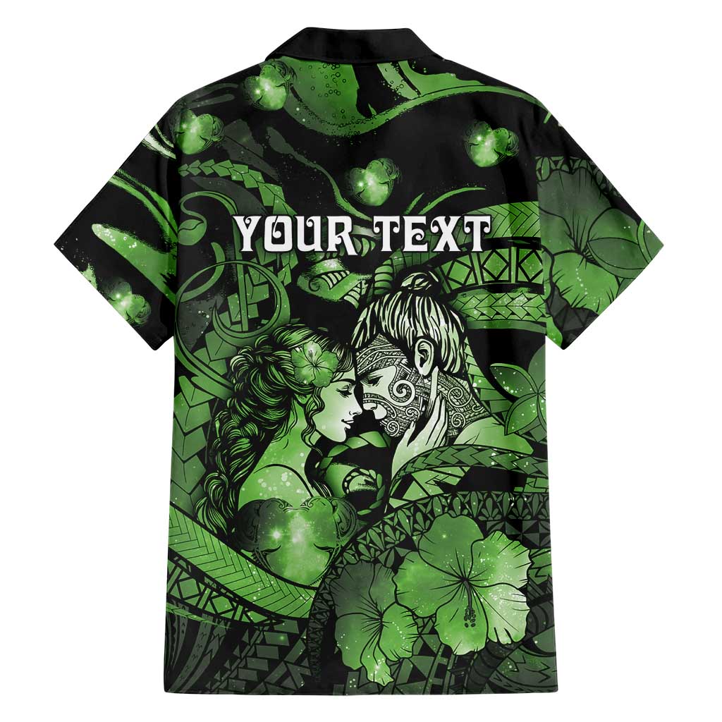 Personalised Maori Romantic Valentine Family Matching Short Sleeve Bodycon Dress and Hawaiian Shirt The Hongi Kiss Green Galaxy DT05 - Polynesian Pride