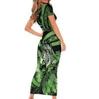 Personalised Maori Romantic Valentine Family Matching Short Sleeve Bodycon Dress and Hawaiian Shirt The Hongi Kiss Green Galaxy DT05 - Polynesian Pride