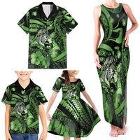 Personalised Maori Romantic Valentine Family Matching Tank Maxi Dress and Hawaiian Shirt The Hongi Kiss Green Galaxy DT05 - Polynesian Pride