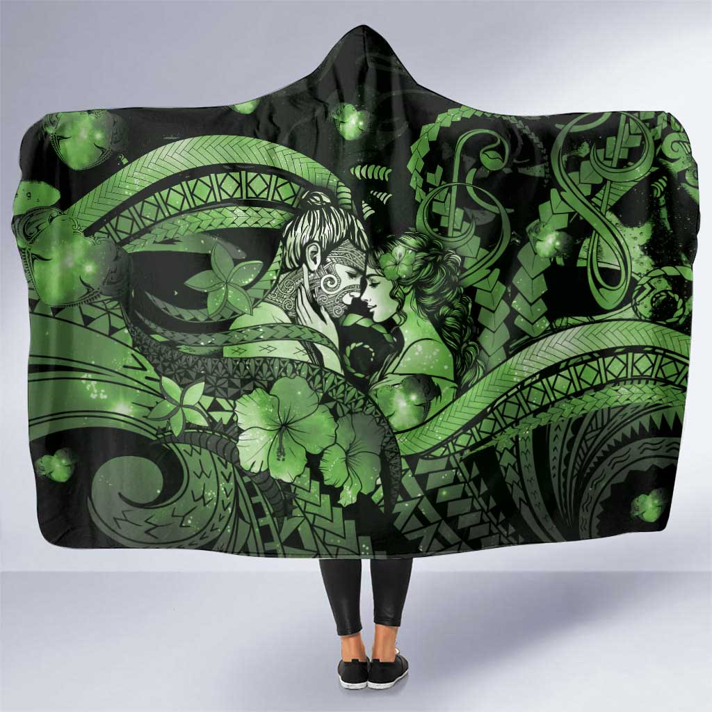 Maori Romantic Valentine Hooded Blanket The Hongi Kiss Green Galaxy