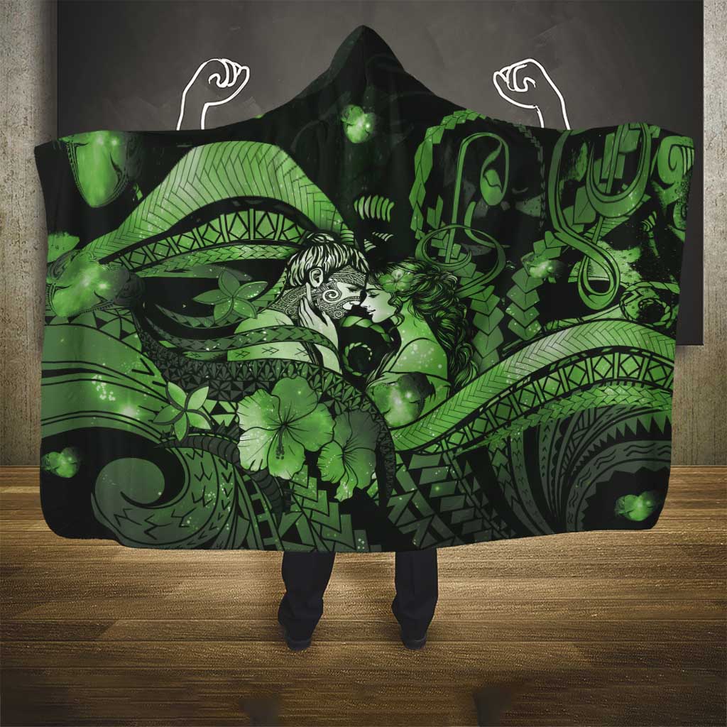 Maori Romantic Valentine Hooded Blanket The Hongi Kiss Green Galaxy