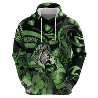 Personalised Maori Romantic Valentine Hoodie The Hongi Kiss Green Galaxy