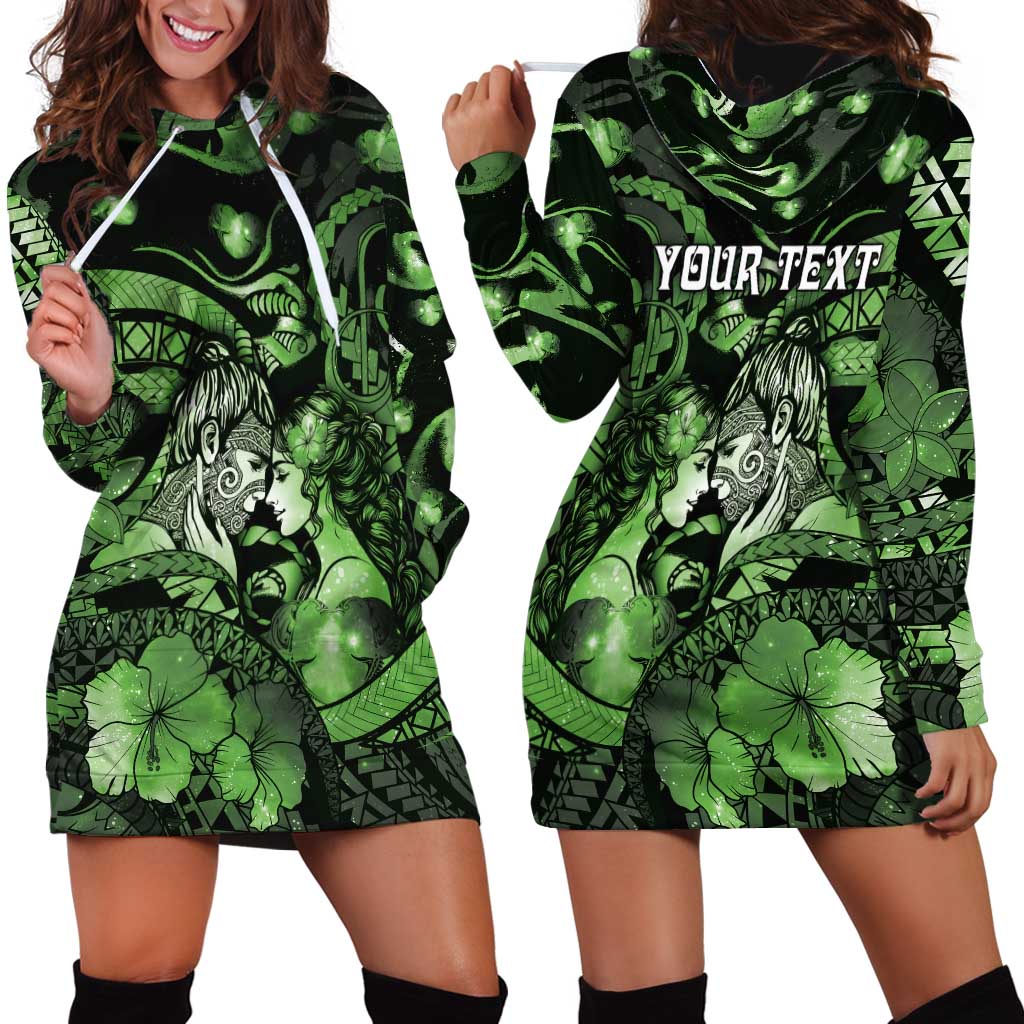 Personalised Maori Romantic Valentine Hoodie Dress The Hongi Kiss Green Galaxy