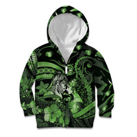 Personalised Maori Romantic Valentine Kid Hoodie The Hongi Kiss Green Galaxy