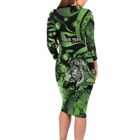 Personalised Maori Romantic Valentine Long Sleeve Bodycon Dress The Hongi Kiss Green Galaxy DT05 - Polynesian Pride
