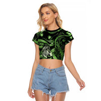 Personalised Maori Romantic Valentine Raglan Cropped T Shirt The Hongi Kiss Green Galaxy