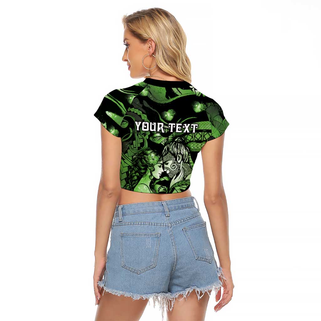 Personalised Maori Romantic Valentine Raglan Cropped T Shirt The Hongi Kiss Green Galaxy