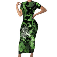 Personalised Maori Romantic Valentine Short Sleeve Bodycon Dress The Hongi Kiss Green Galaxy