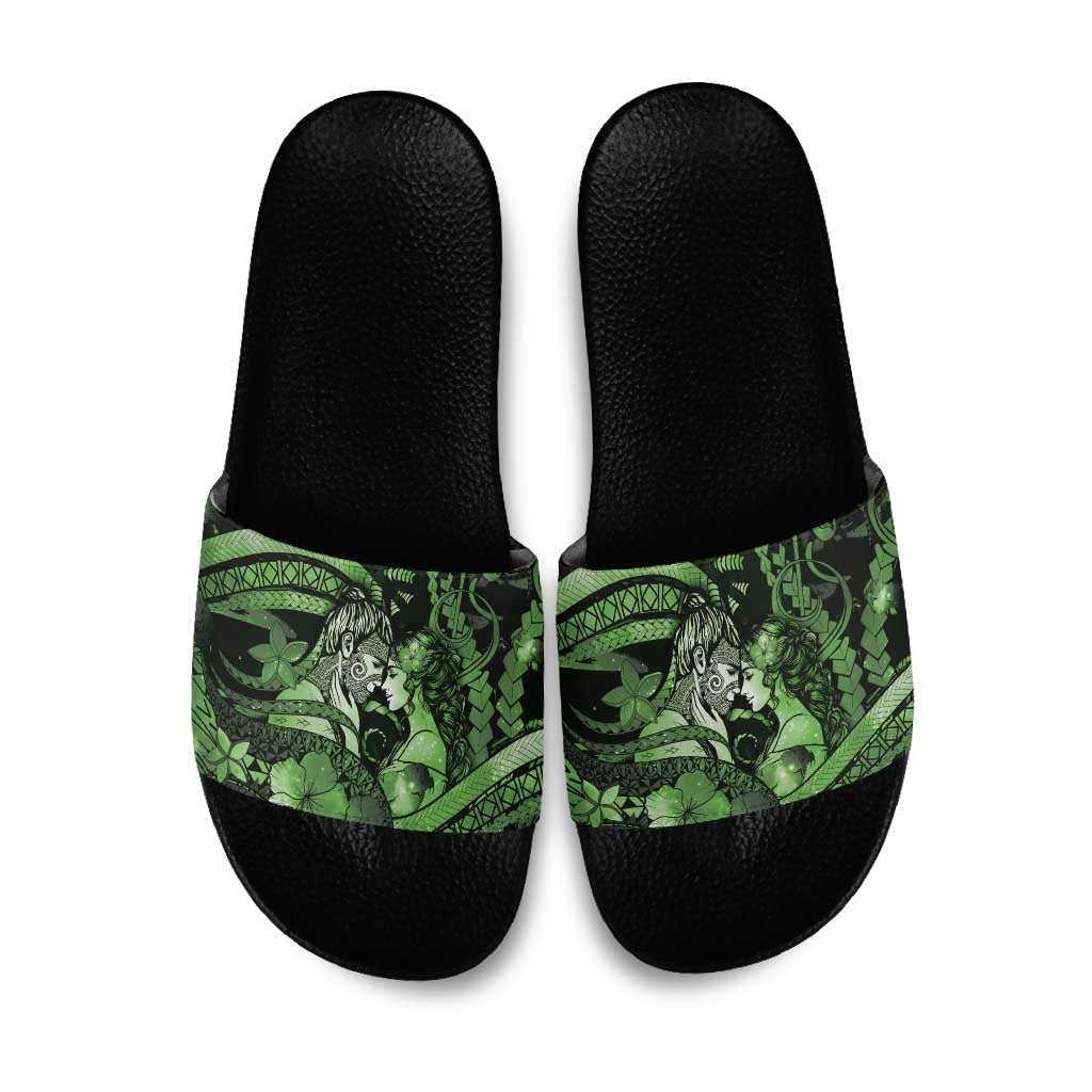 Maori Romantic Valentine Slide Sandals The Hongi Kiss Green Galaxy