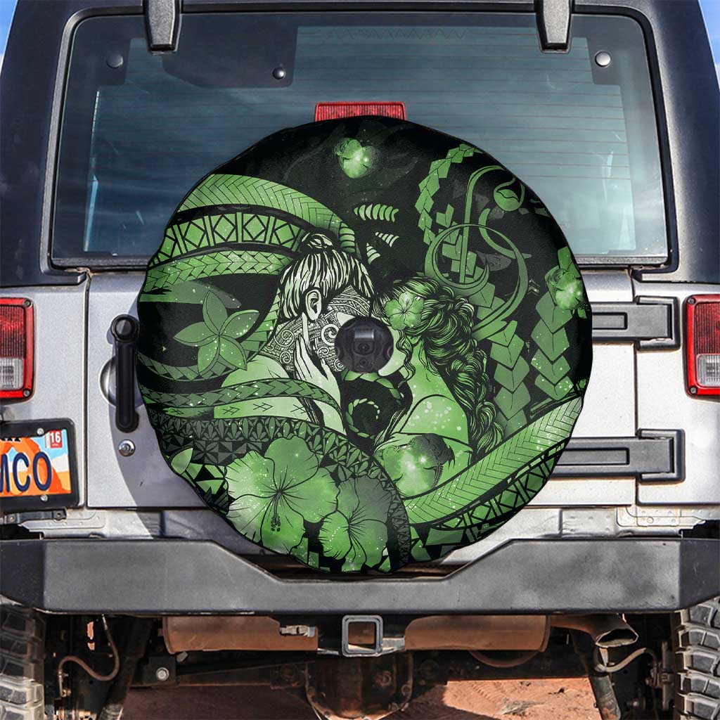 Maori Romantic Valentine Spare Tire Cover The Hongi Kiss Green Galaxy
