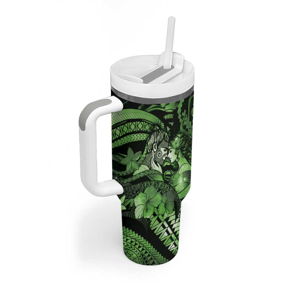 Personalised Maori Romantic Valentine Tumbler With Handle The Hongi Kiss Green Galaxy