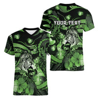 Personalised Maori Romantic Valentine Women V-Neck T-Shirt The Hongi Kiss Green Galaxy DT05 - Polynesian Pride