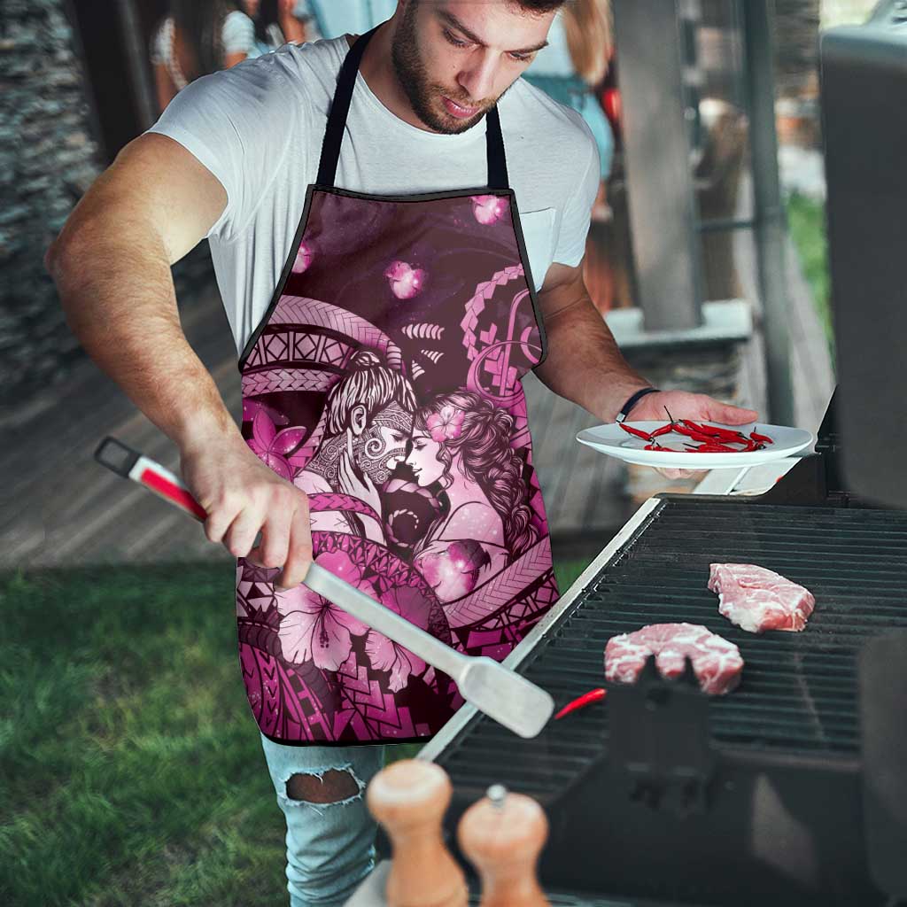 Maori Romantic Valentine Apron The Hongi Kiss Pink Galaxy