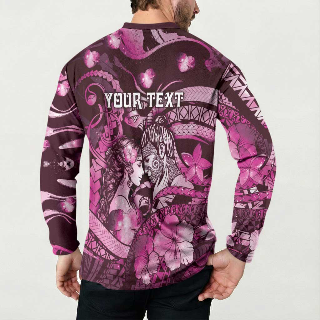 Personalised Maori Romantic Valentine Button Sweatshirt The Hongi Kiss Pink Galaxy