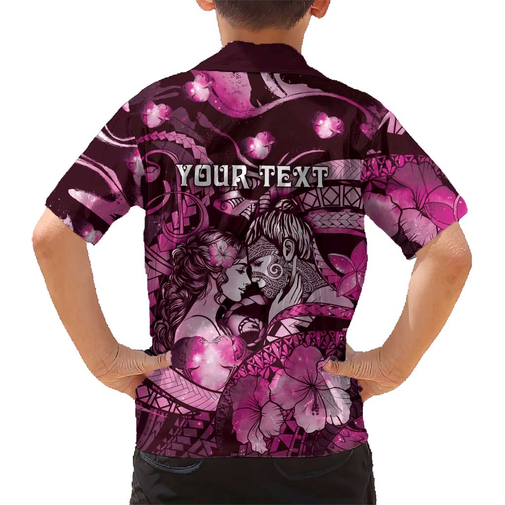Personalised Maori Romantic Valentine Family Matching Long Sleeve Bodycon Dress and Hawaiian Shirt The Hongi Kiss Pink Galaxy DT05 - Polynesian Pride