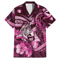 Personalised Maori Romantic Valentine Family Matching Long Sleeve Bodycon Dress and Hawaiian Shirt The Hongi Kiss Pink Galaxy DT05 Dad's Shirt - Short Sleeve Pink - Polynesian Pride
