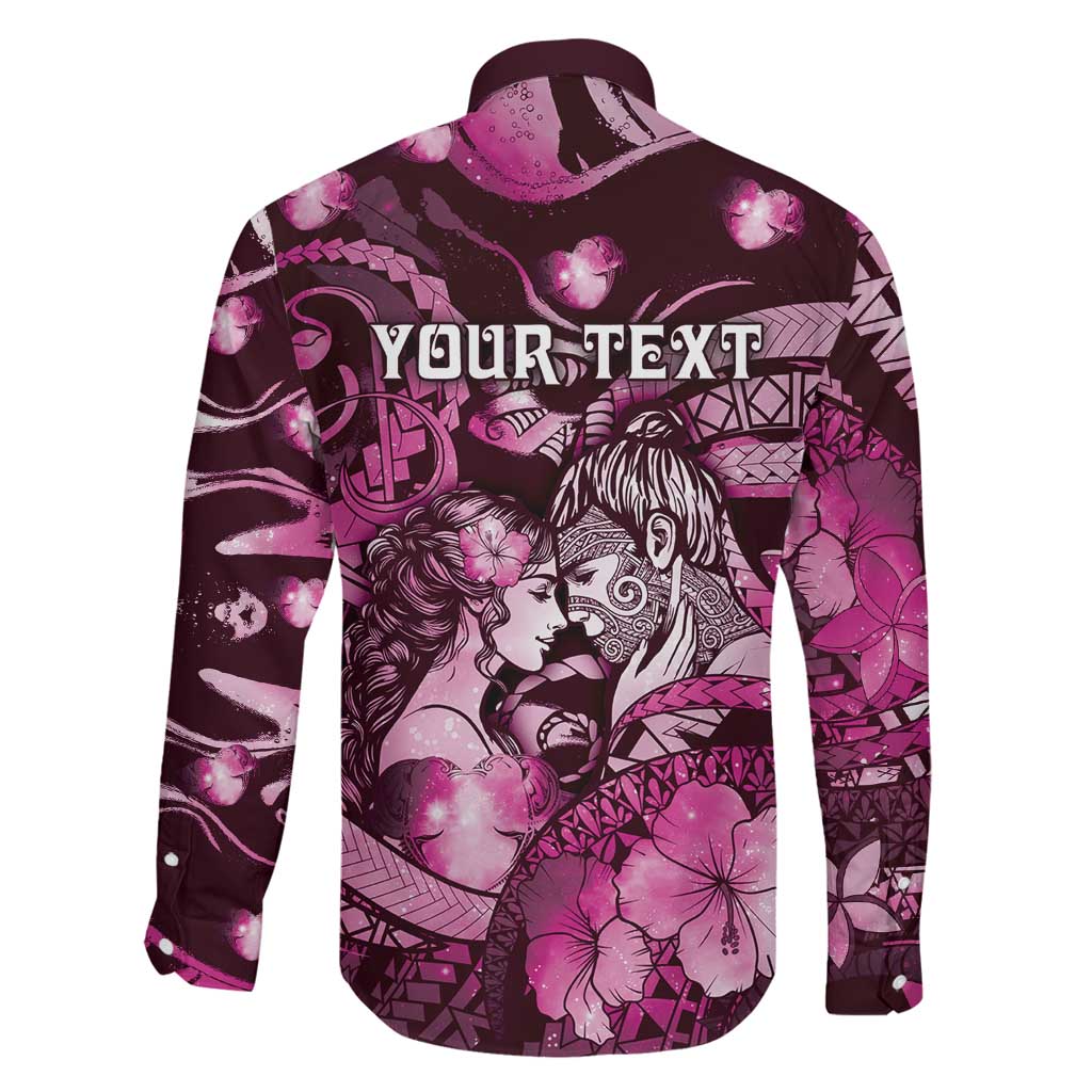 Personalised Maori Romantic Valentine Family Matching Long Sleeve Bodycon Dress and Hawaiian Shirt The Hongi Kiss Pink Galaxy DT05 - Polynesian Pride