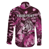 Personalised Maori Romantic Valentine Family Matching Long Sleeve Bodycon Dress and Hawaiian Shirt The Hongi Kiss Pink Galaxy DT05 - Polynesian Pride