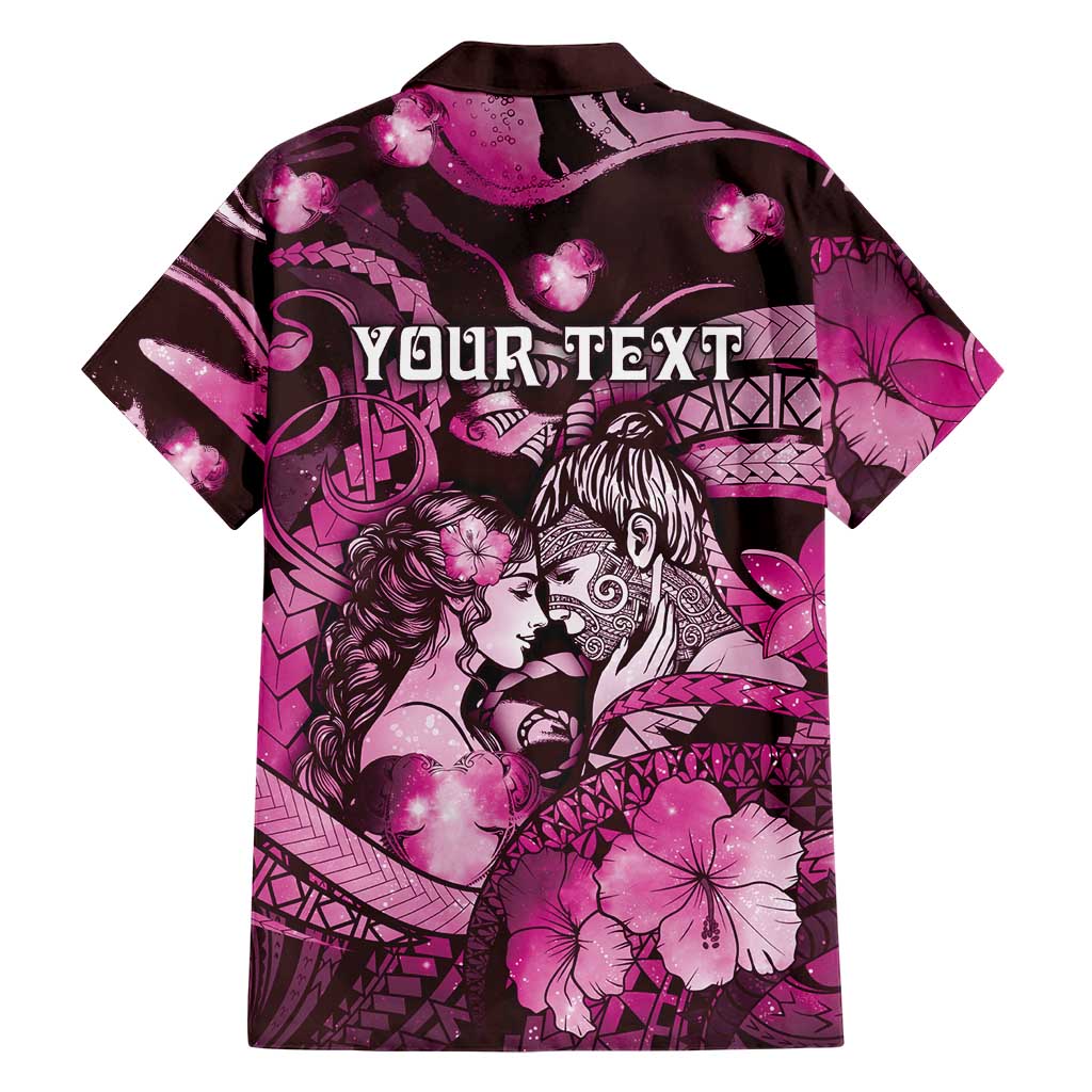 Personalised Maori Romantic Valentine Family Matching Off Shoulder Short Dress and Hawaiian Shirt The Hongi Kiss Pink Galaxy DT05 - Polynesian Pride