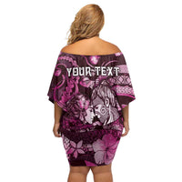 Personalised Maori Romantic Valentine Family Matching Off Shoulder Short Dress and Hawaiian Shirt The Hongi Kiss Pink Galaxy DT05 - Polynesian Pride