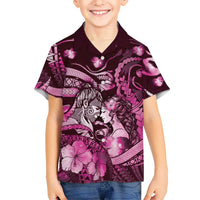 Personalised Maori Romantic Valentine Family Matching Summer Maxi Dress and Hawaiian Shirt The Hongi Kiss Pink Galaxy DT05 Son's Shirt Pink - Polynesian Pride