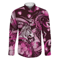 Personalised Maori Romantic Valentine Family Matching Tank Maxi Dress and Hawaiian Shirt The Hongi Kiss Pink Galaxy DT05 Dad's Shirt - Long Sleeve Pink - Polynesian Pride