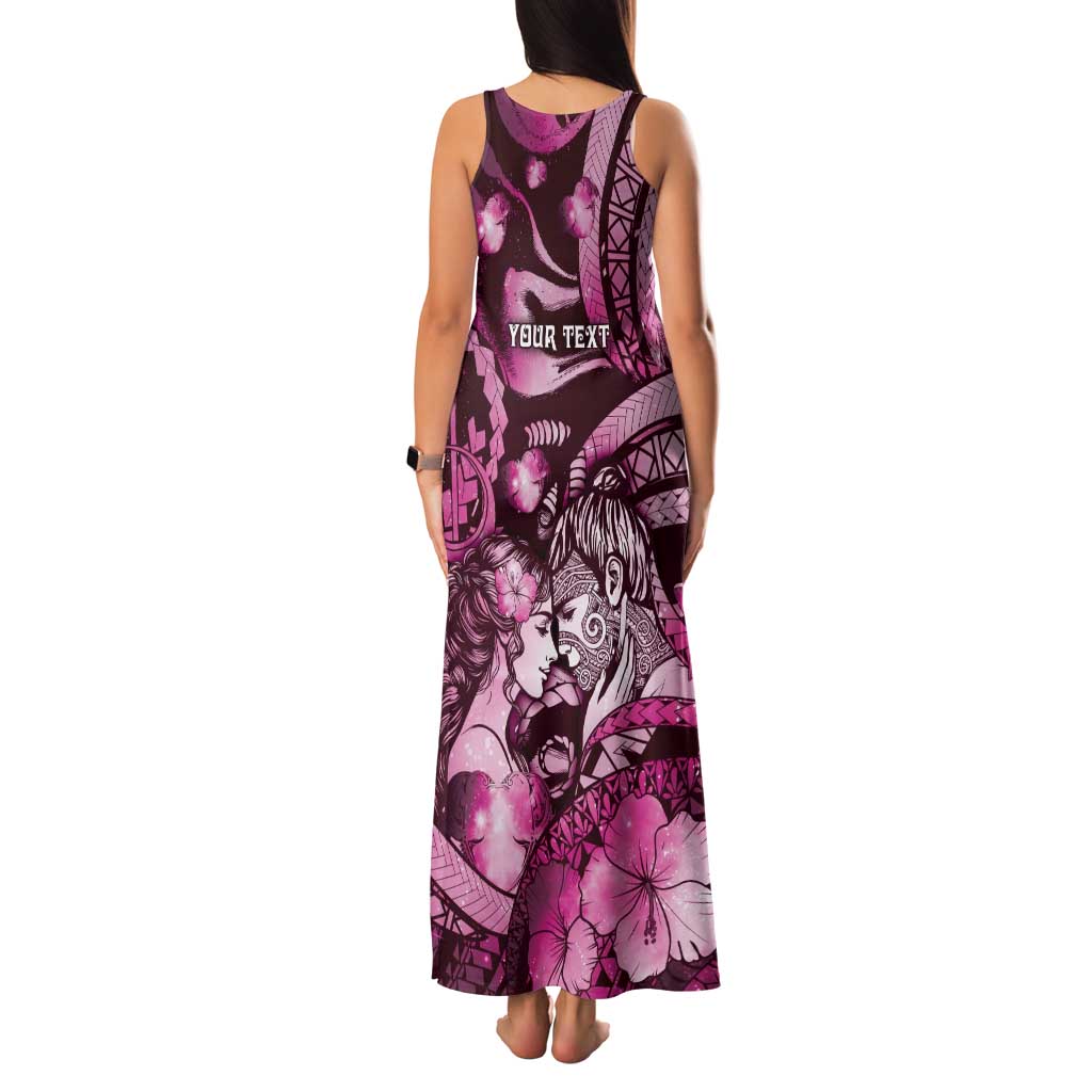 Personalised Maori Romantic Valentine Family Matching Tank Maxi Dress and Hawaiian Shirt The Hongi Kiss Pink Galaxy DT05 - Polynesian Pride