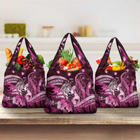 Maori Romantic Valentine Grocery Bag The Hongi Kiss Pink Galaxy