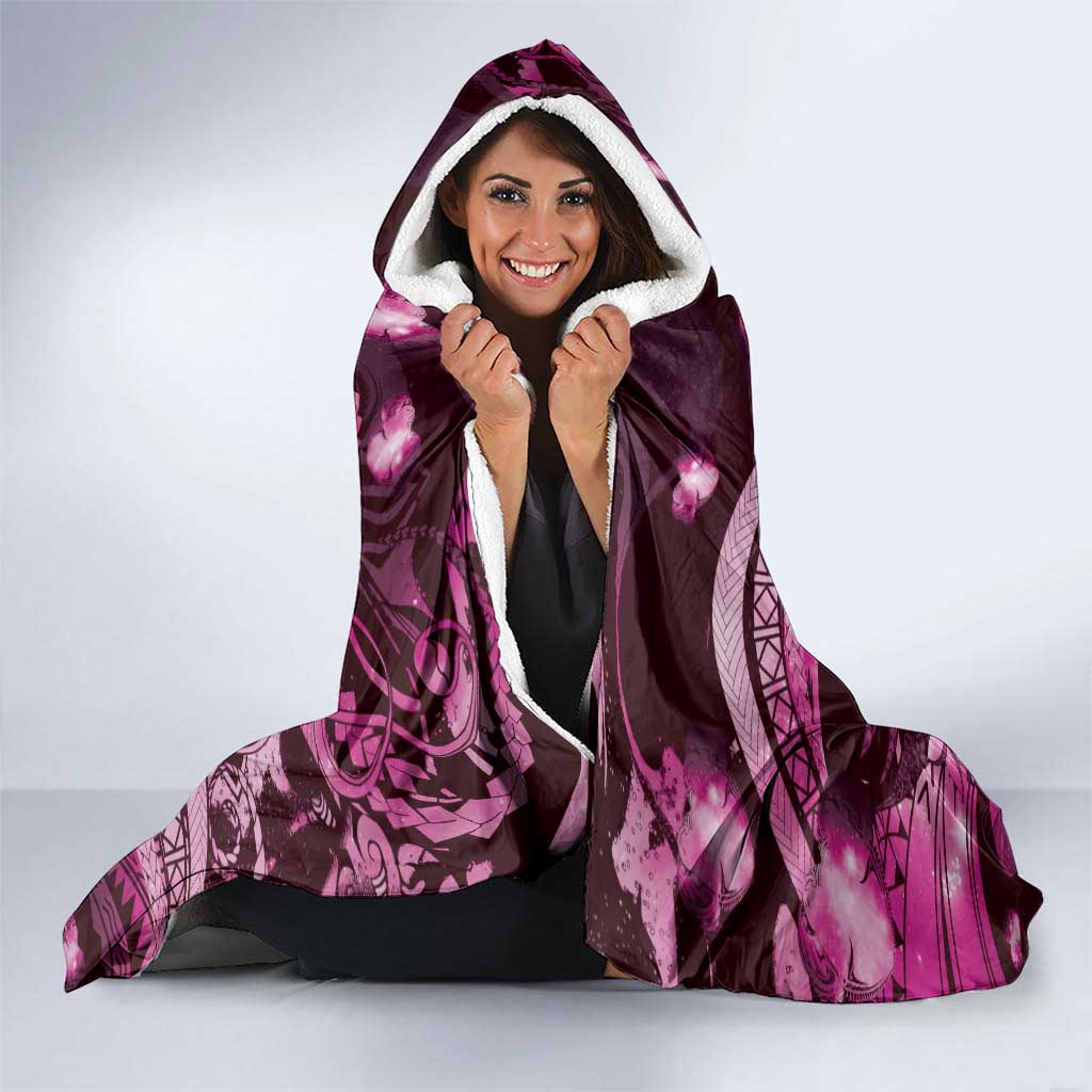 Maori Romantic Valentine Hooded Blanket The Hongi Kiss Pink Galaxy