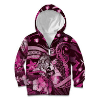 Personalised Maori Romantic Valentine Kid Hoodie The Hongi Kiss Pink Galaxy