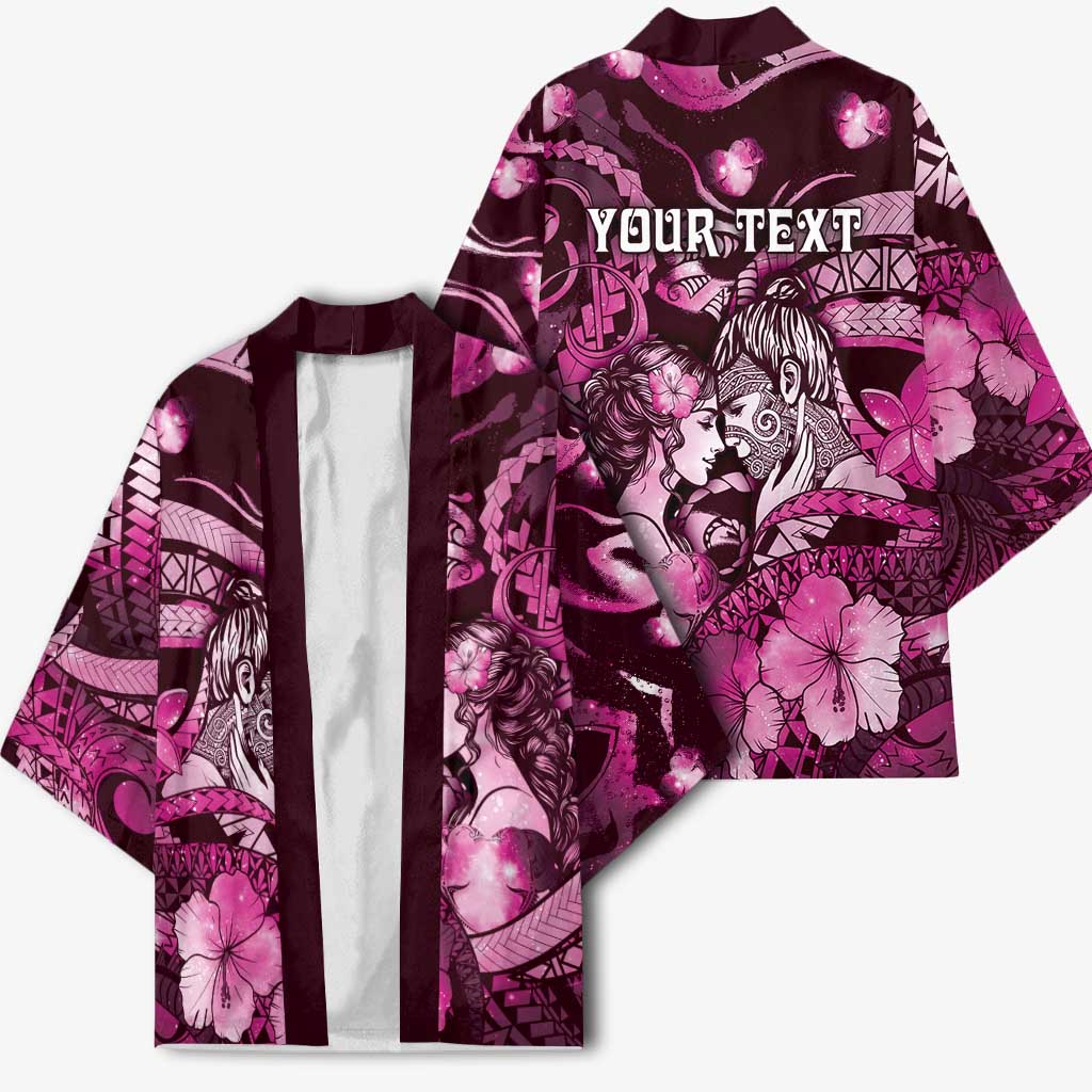 Personalised Maori Romantic Valentine Kimono The Hongi Kiss Pink Galaxy