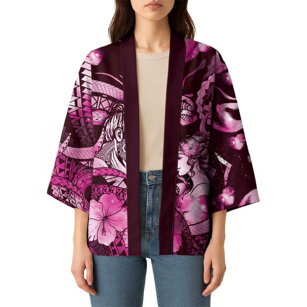 Personalised Maori Romantic Valentine Kimono The Hongi Kiss Pink Galaxy