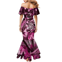Personalised Maori Romantic Valentine Mermaid Dress The Hongi Kiss Pink Galaxy
