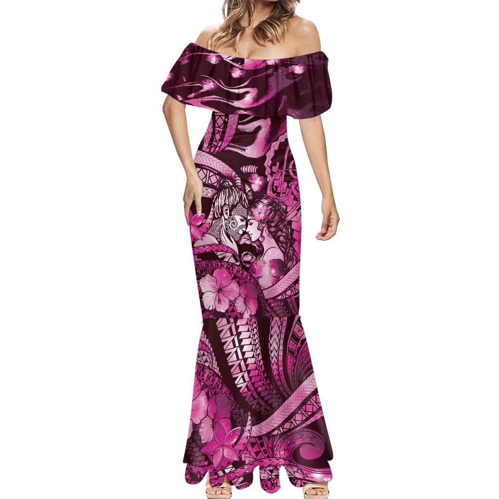 Personalised Maori Romantic Valentine Mermaid Dress The Hongi Kiss Pink Galaxy