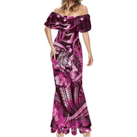 Personalised Maori Romantic Valentine Mermaid Dress The Hongi Kiss Pink Galaxy