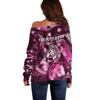 Personalised Maori Romantic Valentine Off Shoulder Sweater The Hongi Kiss Pink Galaxy