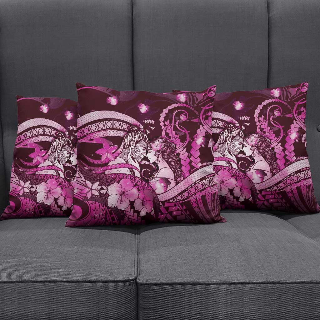 Maori Romantic Valentine Pillow Cover The Hongi Kiss Pink Galaxy