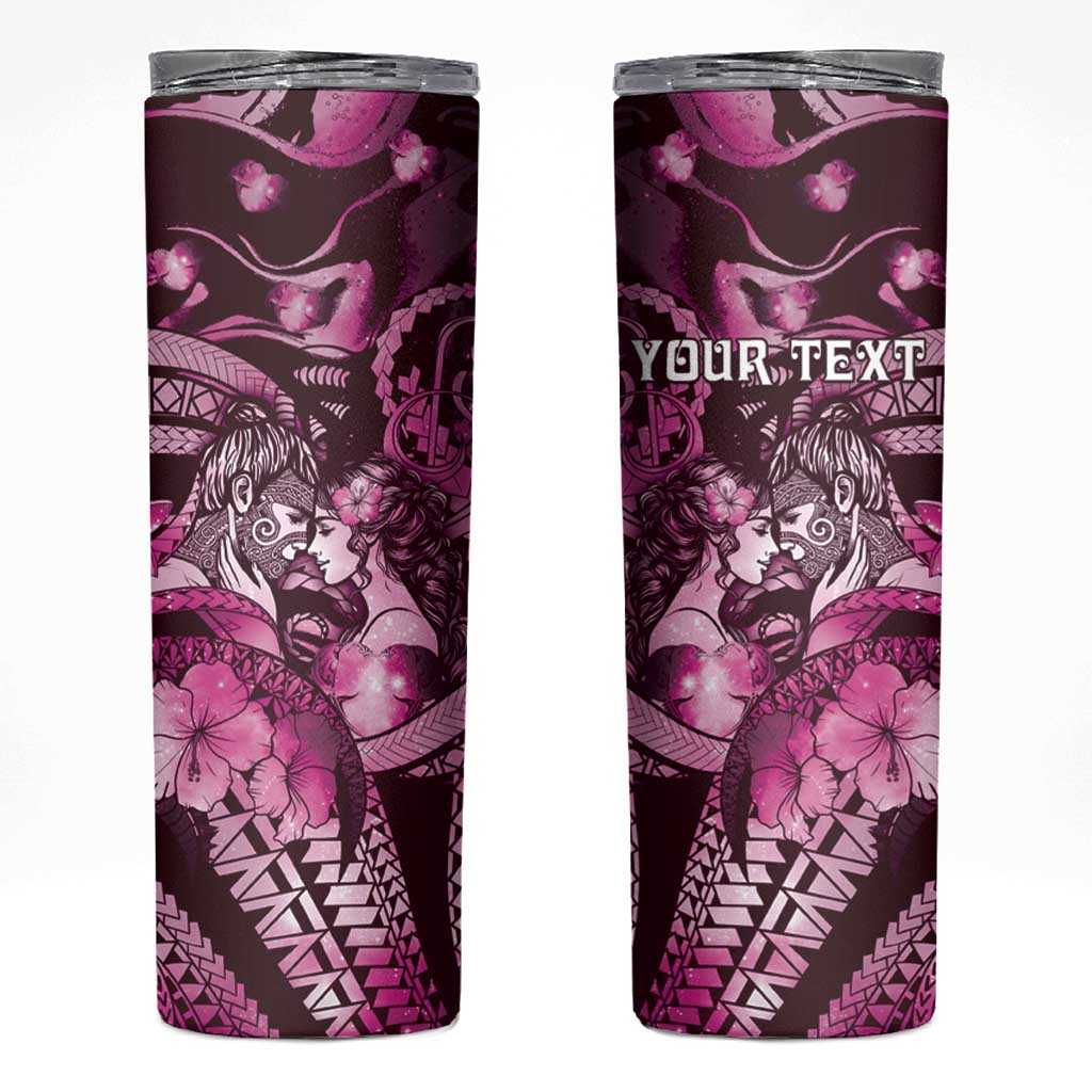 Personalised Maori Romantic Valentine Skinny Tumbler The Hongi Kiss Pink Galaxy DT05 Pink - Polynesian Pride