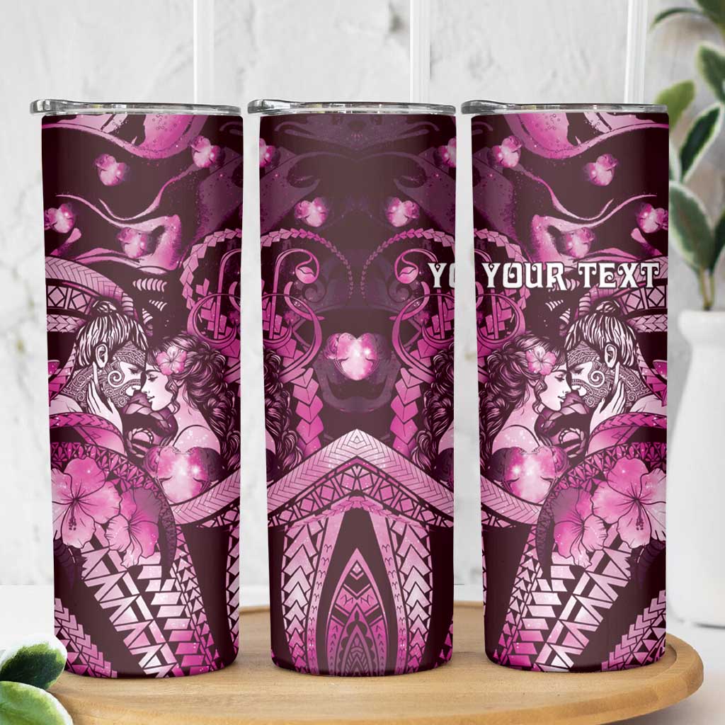 Personalised Maori Romantic Valentine Skinny Tumbler The Hongi Kiss Pink Galaxy DT05 - Polynesian Pride