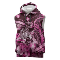 Personalised Maori Romantic Valentine Sleeveless Hoodie The Hongi Kiss Pink Galaxy