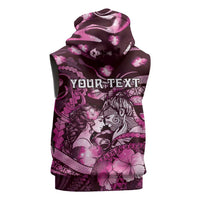 Personalised Maori Romantic Valentine Sleeveless Zip Hoodie The Hongi Kiss Pink Galaxy